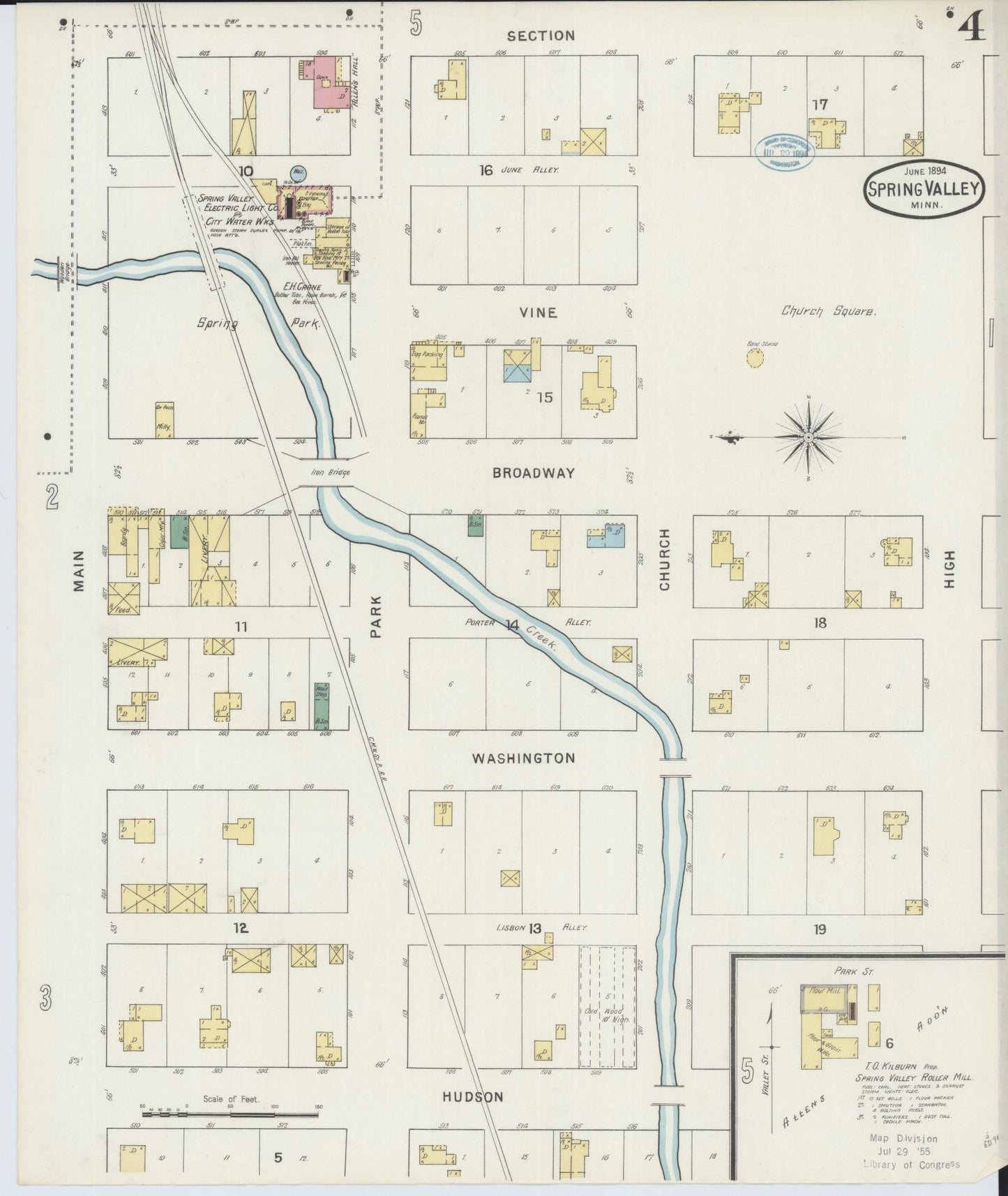 Sanborn Fire Insurance Map from Spring Valley, Fillmore County, Minnesota (1894), Sheet #0004 - Complete Map Set gallery image, historic Sanborn map, vintage wall art, Minnesota Minnesota