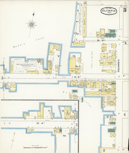 Sanborn Fire Insurance Map from Olympia, Thurston County, Washington (1896), Sheet #0003 - Complete Map Set gallery image, historic Sanborn map, vintage wall art, Washington Washington