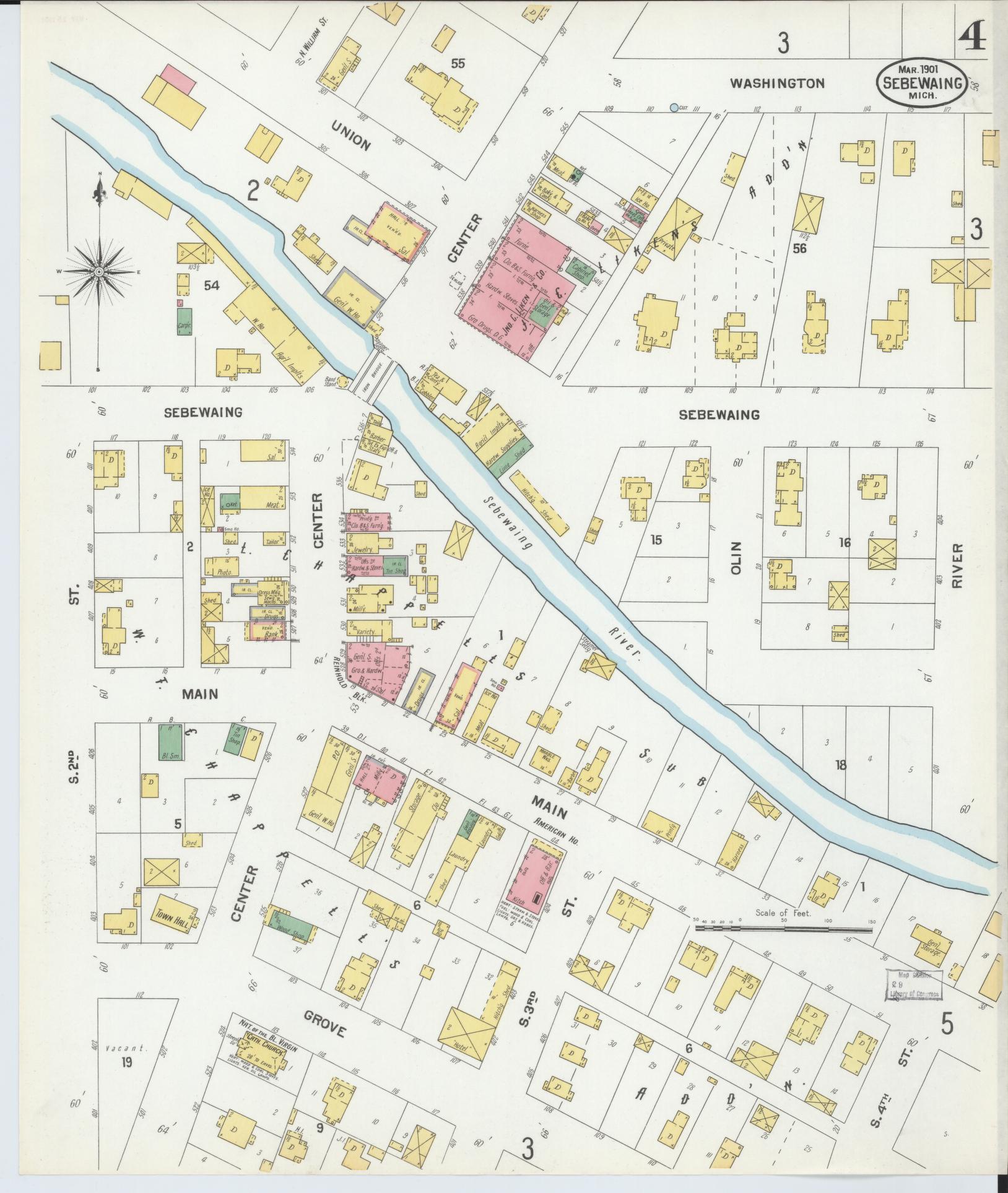 Sanborn Fire Insurance Map from Sebewaing, Huron County, Michigan (1901), Sheet #0004 - Historic Sanborn Fire Insurance Map Print, vintage old map wall art, antique decor, genealogy gift, Michigan Michigan map