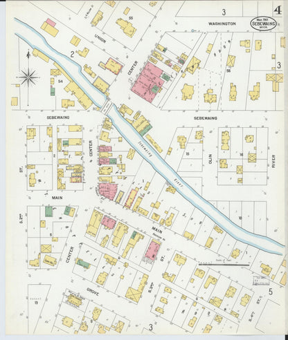 Sanborn Fire Insurance Map from Sebewaing, Huron County, Michigan (1901), Sheet #0004 - Historic Sanborn Fire Insurance Map Print, vintage old map wall art, antique decor, genealogy gift, Michigan Michigan map