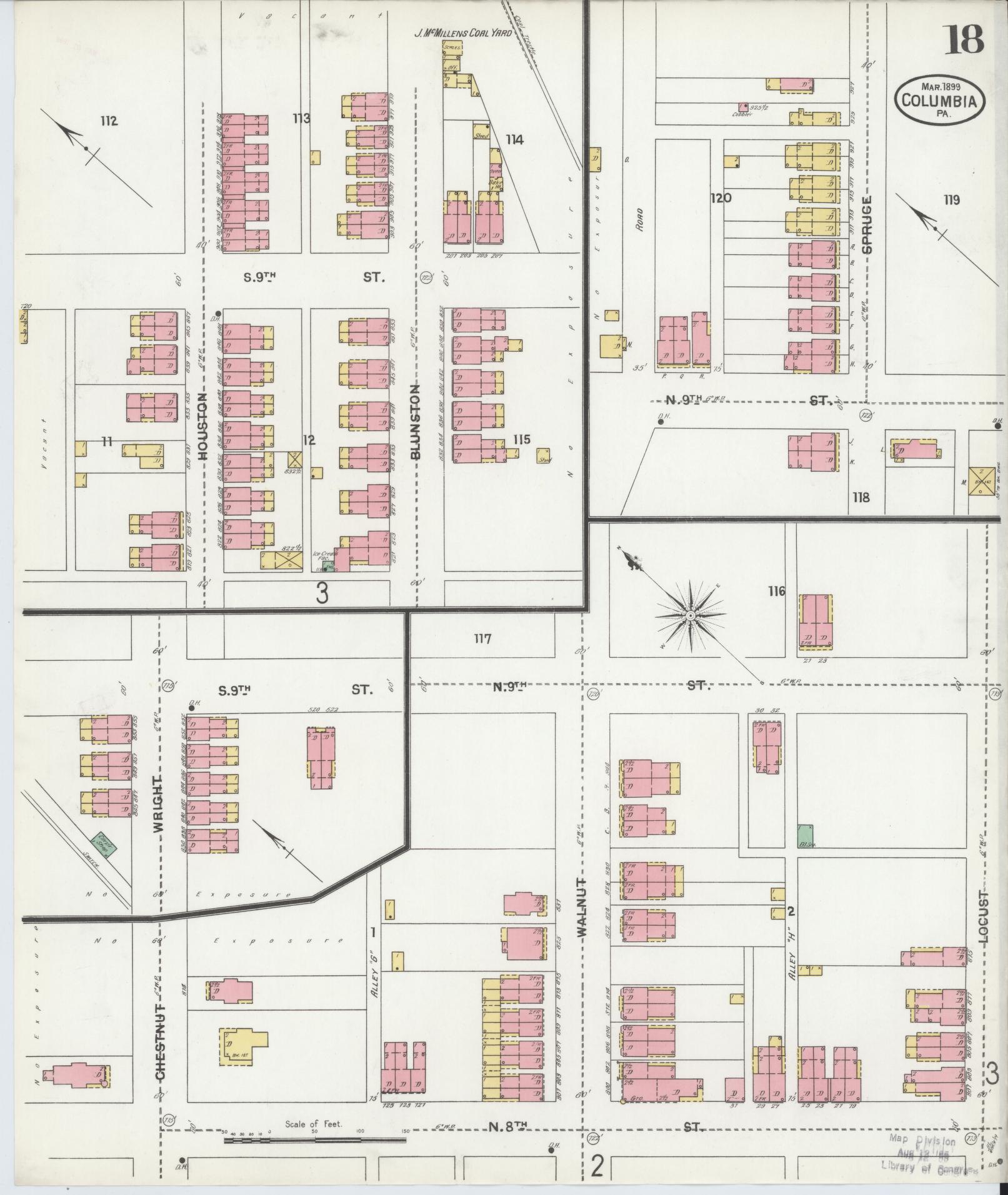 Sanborn Fire Insurance Map from Columbia, Lancaster County, Pennsylvania (1899), Sheet #0018 - Historic Sanborn Fire Insurance Map Print, vintage old map wall art, antique decor, genealogy gift, Pennsylvania Pennsylvania map