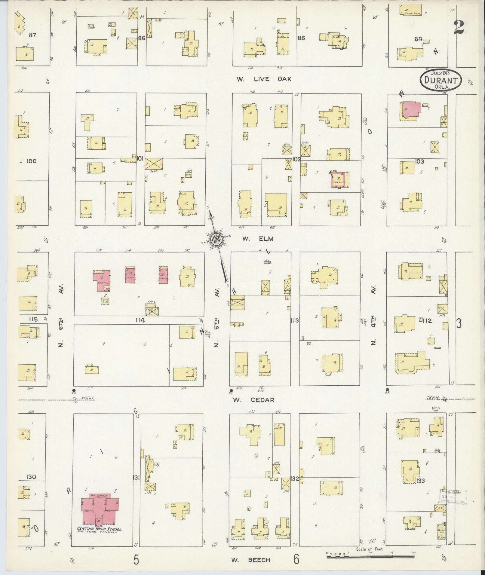 Sanborn Fire Insurance Map from Durant, Bryan County, Oklahoma (1913), Sheet #0002 - Historic Sanborn Fire Insurance Map Print, vintage old map wall art, antique decor, genealogy gift, Oklahoma Oklahoma map