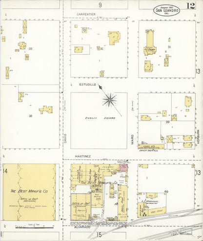 Sanborn Fire Insurance Map from San Leandro, Alameda County, California (1907), Sheet #0012 - Complete Map Set gallery image, historic Sanborn map, vintage wall art, California California