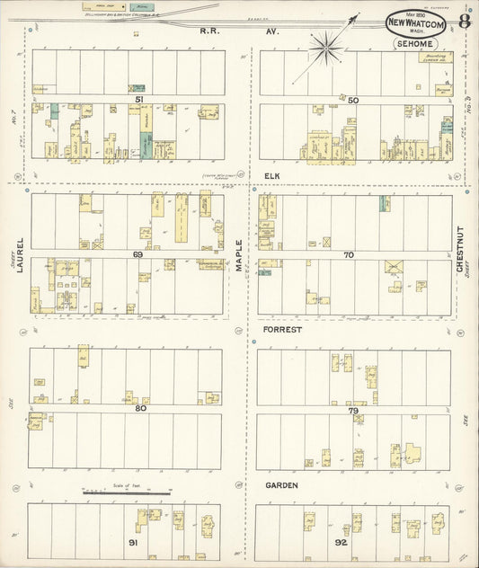 Sanborn Fire Insurance Map from New Whatcom, Whatcom County, Washington (1890), Sheet #0008 - Historic Sanborn Fire Insurance Map Print, vintage old map wall art, antique decor, genealogy gift, Washington Washington map