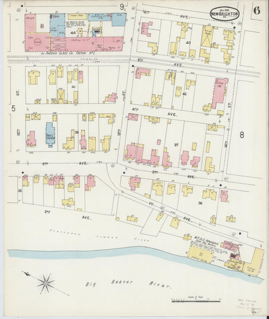 Sanborn Fire Insurance Map from New Brighton, Beaver County, Pennsylvania (1896), Sheet #0006 - Historic Sanborn Fire Insurance Map Print, vintage old map wall art, antique decor, genealogy gift, Pennsylvania Pennsylvania map