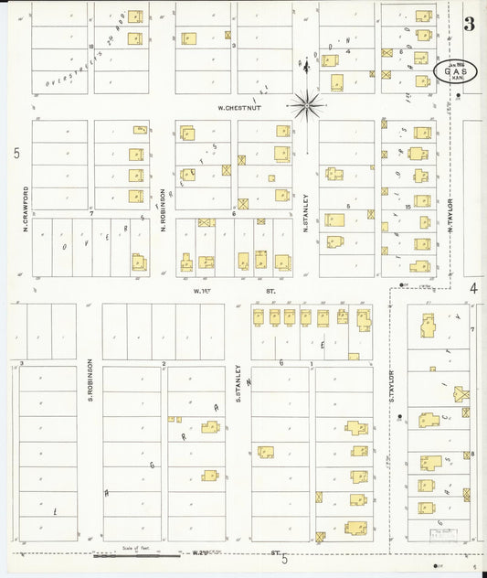 Sanborn Fire Insurance Map from Gas, Allen County, Kansas (1906), Sheet #0003 - Historic Sanborn Fire Insurance Map Print, vintage old map wall art, antique decor, genealogy gift, Kansas Kansas map