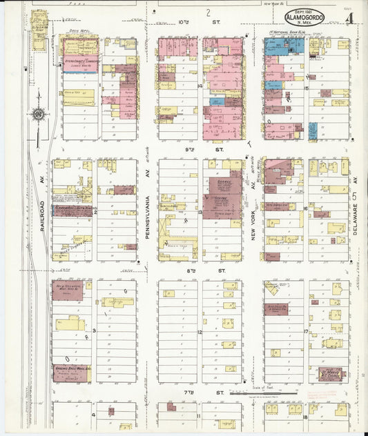 Sanborn Fire Insurance Map from Alamogordo, Otero County, New Mexico (1921), Sheet #0004 - Historic Sanborn Fire Insurance Map Print, vintage old map wall art, antique decor, genealogy gift, New Mexico New Mexico map