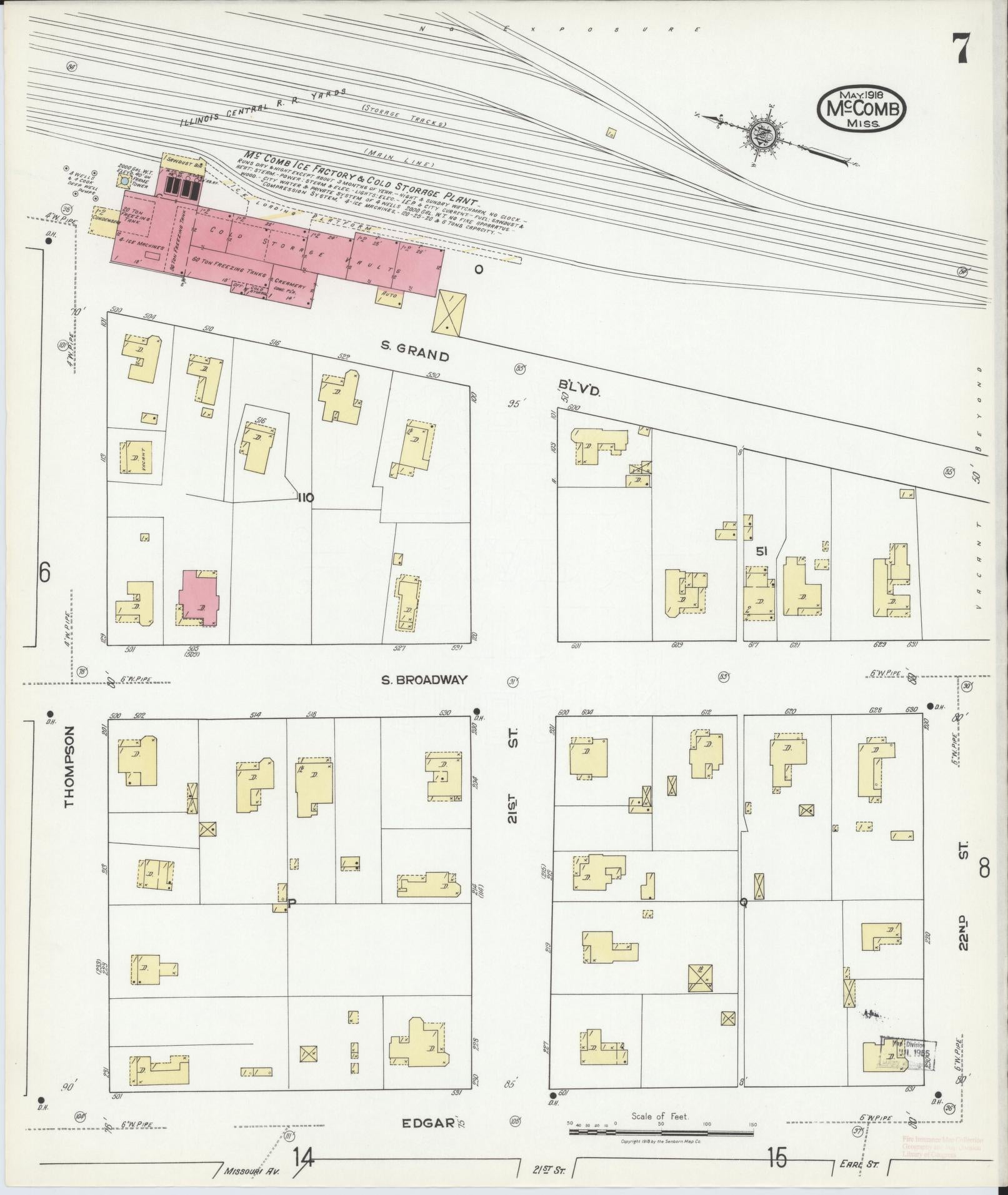 Sanborn Fire Insurance Map from McComb, Pike County, Mississippi (1918), Sheet #0007 - Historic Sanborn Fire Insurance Map Print, vintage old map wall art, antique decor, genealogy gift, Mississippi Mississippi map