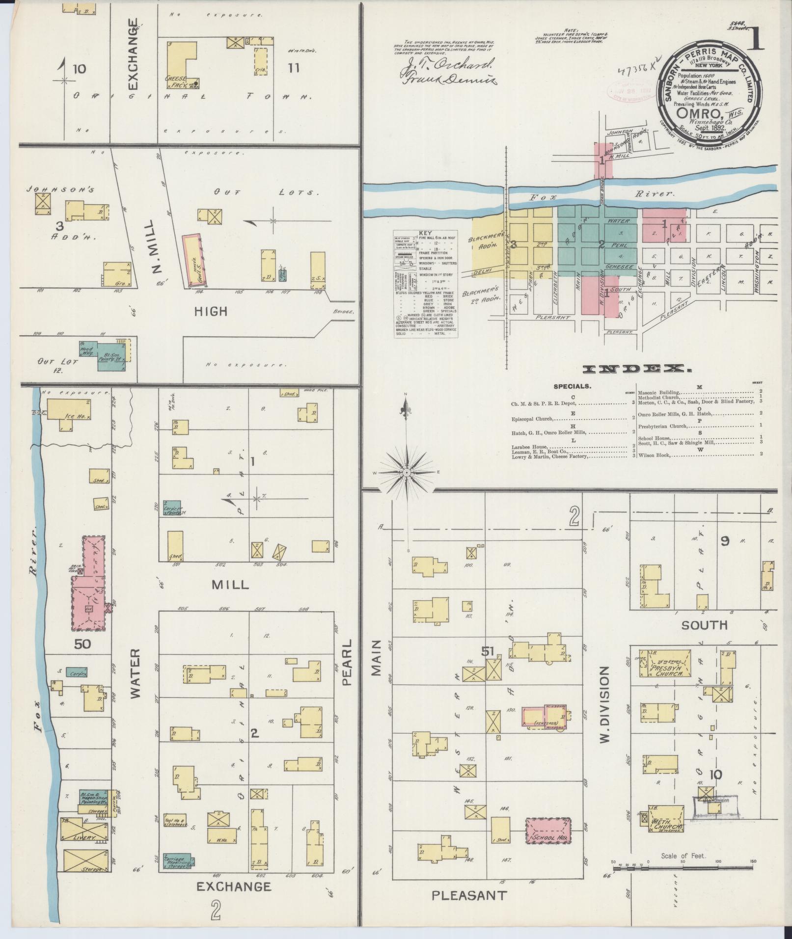 Sanborn Fire Insurance Map from Omro, Winnebago County, Wisconsin (1892), Sheet #0001 - Historic Sanborn Fire Insurance Map Print, vintage old map wall art, antique decor, genealogy gift, Wisconsin Wisconsin map