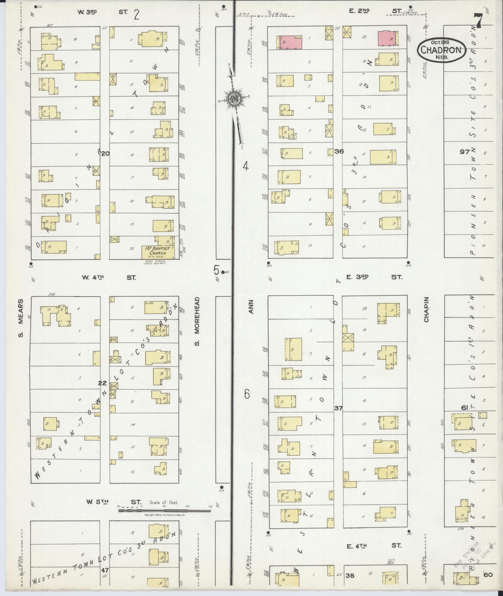 Sanborn Fire Insurance Map from Chadron, Dawes County, Nebraska (1918), Sheet #0007 - Complete Map Set gallery image, historic Sanborn map, vintage wall art, Nebraska Nebraska
