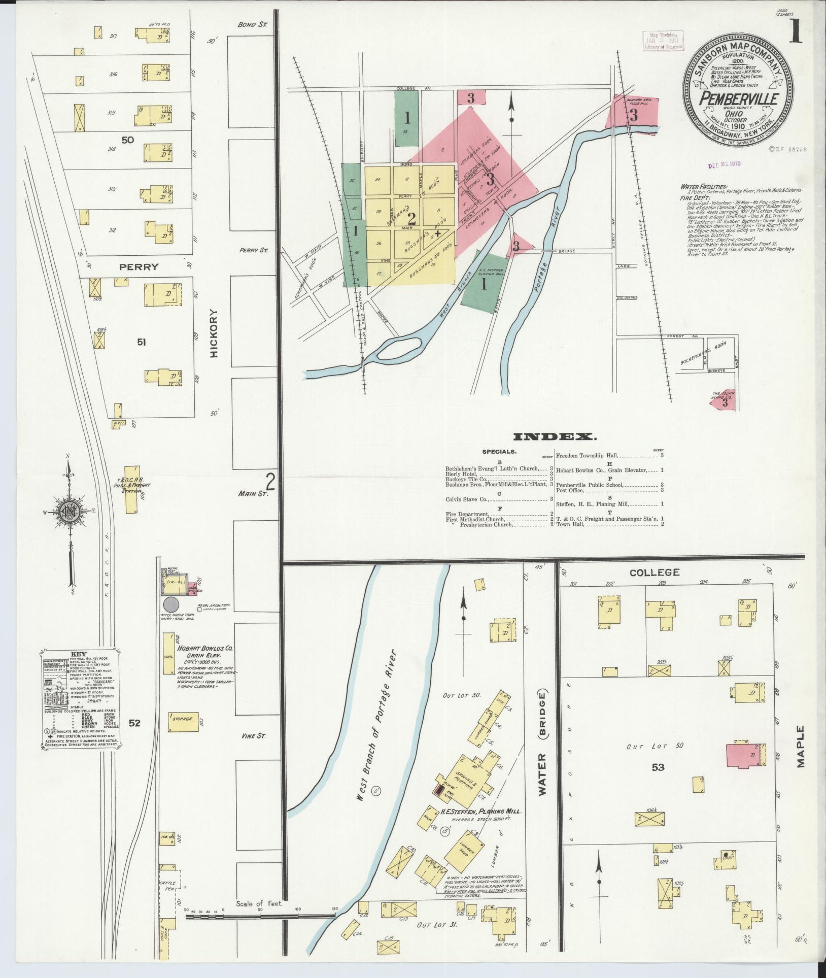 Sanborn Fire Insurance Map from Pemberville, Wood County, Ohio (1910), Sheet #0001 - Complete Map Set gallery image, historic Sanborn map, vintage wall art, Ohio Ohio