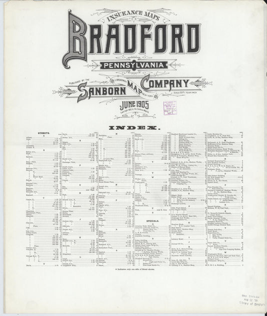Sanborn Fire Insurance Map from Bradford, McKean County, Pennsylvania (1905), Sheet #0001 - Historic Sanborn Fire Insurance Map Print, vintage old map wall art, antique decor, genealogy gift, Pennsylvania Pennsylvania map