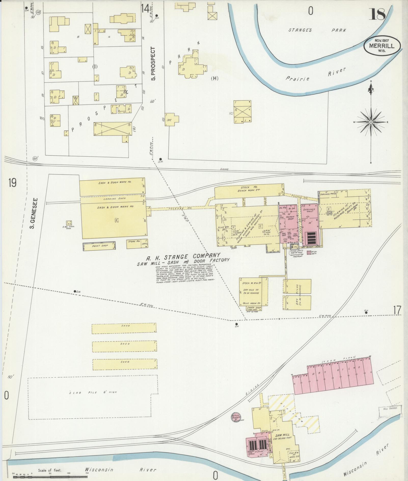 Sanborn Fire Insurance Map from Merrill, Lincoln County, Wisconsin (1907), Sheet #0018 - Complete Map Set gallery image, historic Sanborn map, vintage wall art, Wisconsin Wisconsin