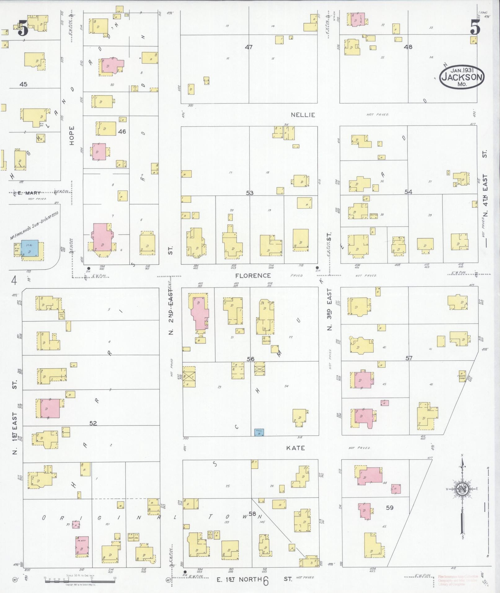 Sanborn Fire Insurance Map from Jackson, Cape Girardeau County, Missouri (1931), Sheet #0005 - Historic Sanborn Fire Insurance Map Print, vintage old map wall art, antique decor, genealogy gift, Missouri Missouri map