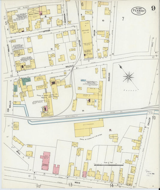 Sanborn Fire Insurance Map from Peabody, Essex County, Massachusetts (1903), Sheet #0009 - Historic Sanborn Fire Insurance Map Print, vintage old map wall art, antique decor, genealogy gift, Massachusetts Massachusetts map