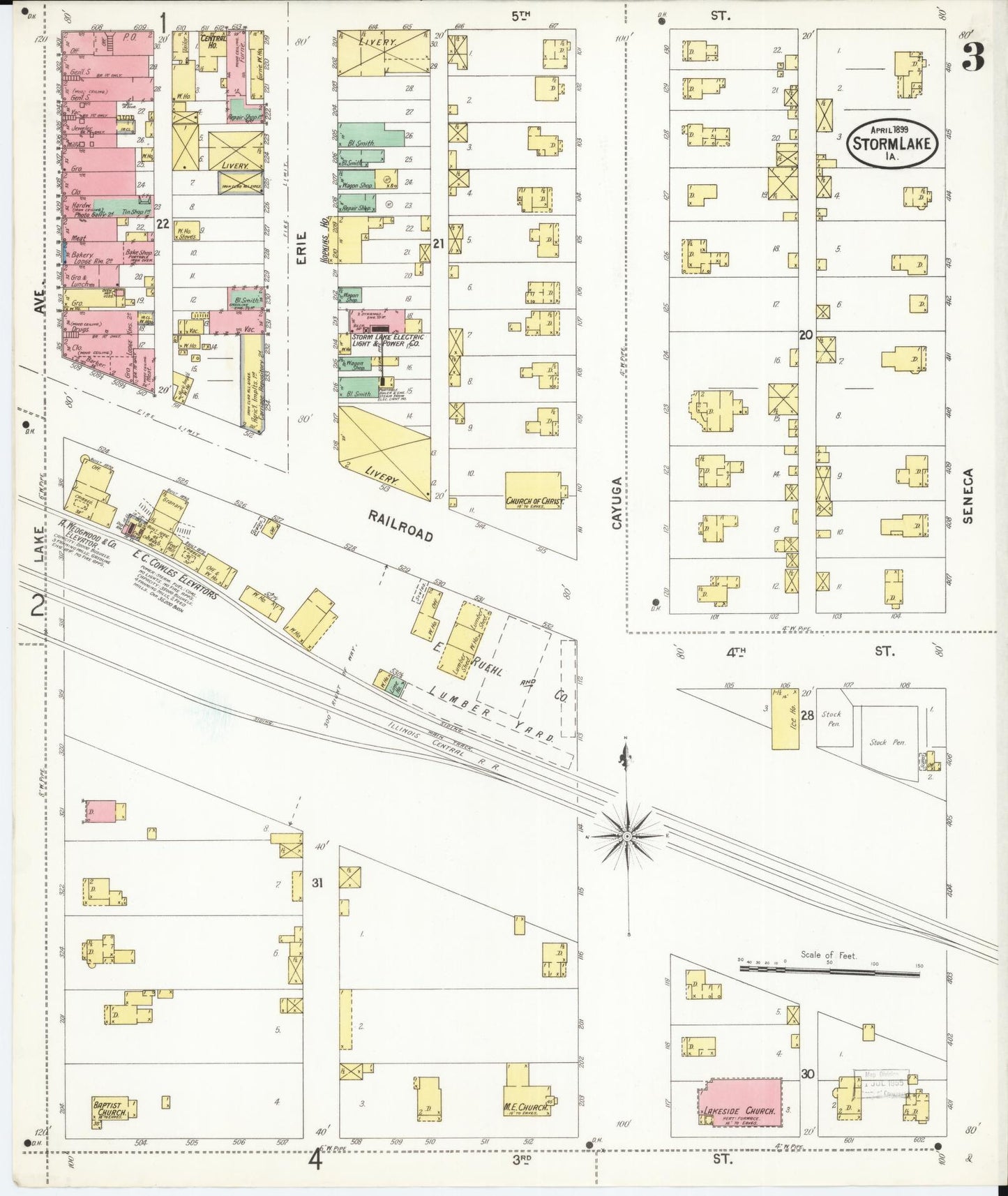 Sanborn Fire Insurance Map from Storm Lake, Buena Vista County, Iowa (1899), Sheet #0003 - Historic Sanborn Fire Insurance Map Print, vintage old map wall art