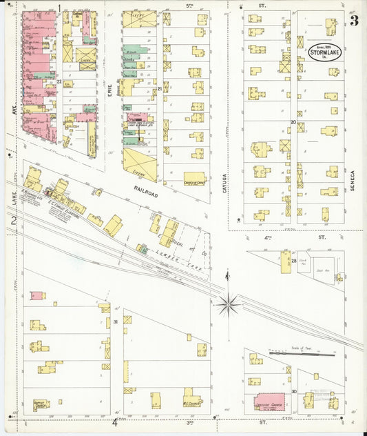 Sanborn Fire Insurance Map from Storm Lake, Buena Vista County, Iowa (1899), Sheet #0003 - Historic Sanborn Fire Insurance Map Print, vintage old map wall art