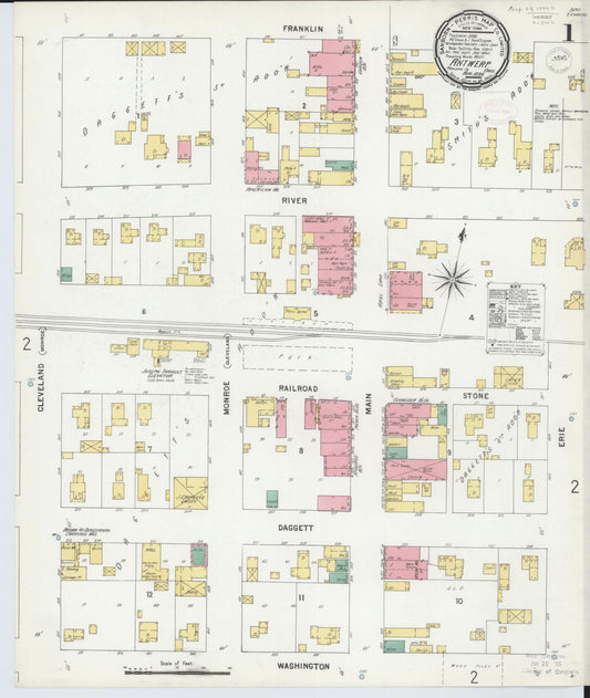Sanborn Fire Insurance Map from Antwerp, Paulding County, Ohio (1899), Sheet #0001 - Historic Sanborn Fire Insurance Map Print, vintage old map wall art, antique decor, genealogy gift, Ohio Ohio map