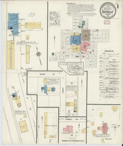 Sanborn Fire Insurance Map from Eufala, McIntosch County, Oklahoma (1916), Sheet #0001 - Complete Map Set gallery image, historic Sanborn map, vintage wall art, Oklahoma Oklahoma