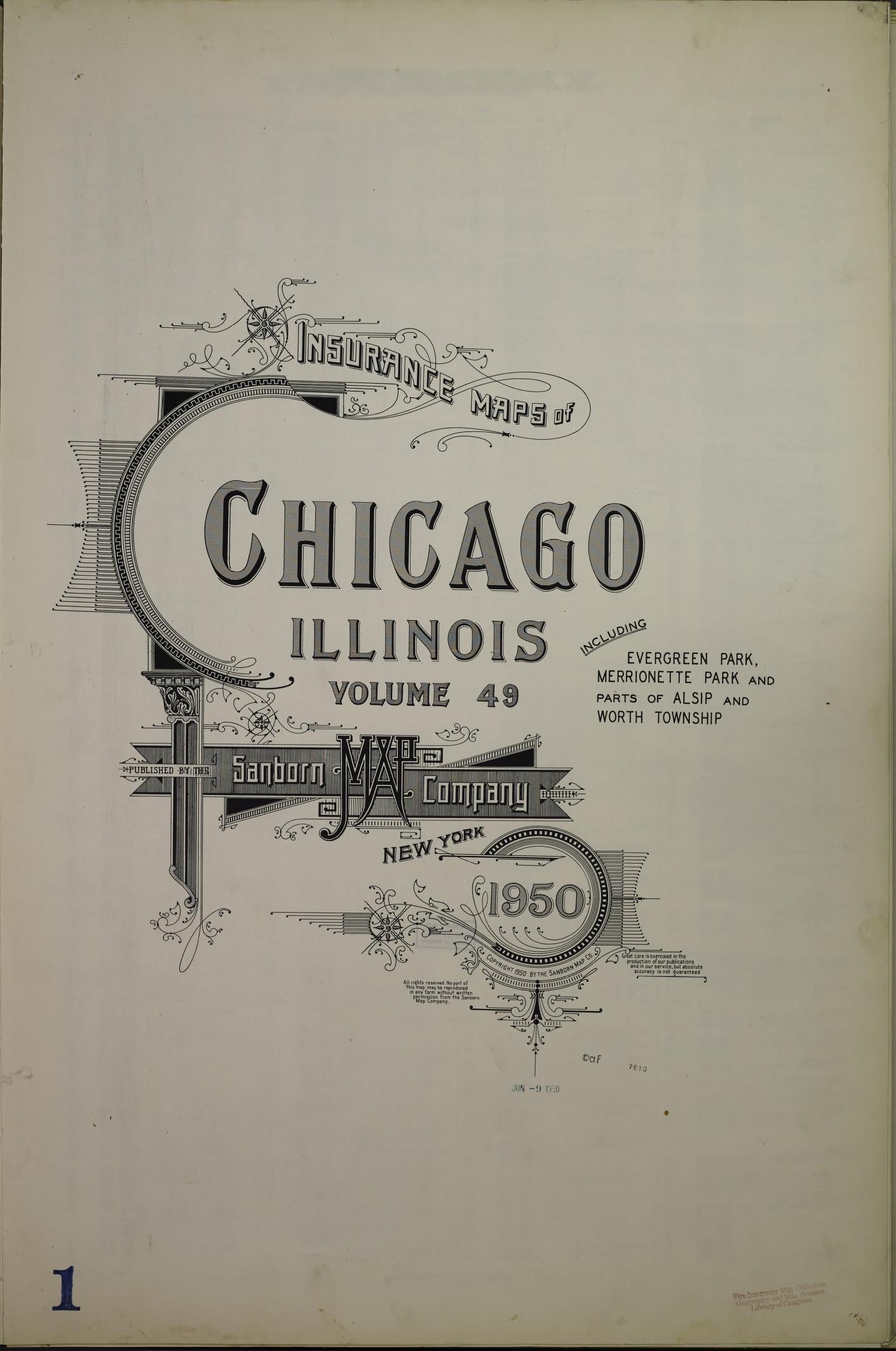 Sanborn Fire Insurance Map from Chicago, Cook County, Illinois (1950), Sheet #0001 - Historic Sanborn Fire Insurance Map Print, vintage old map wall art, antique decor, genealogy gift, Illinois Illinois map