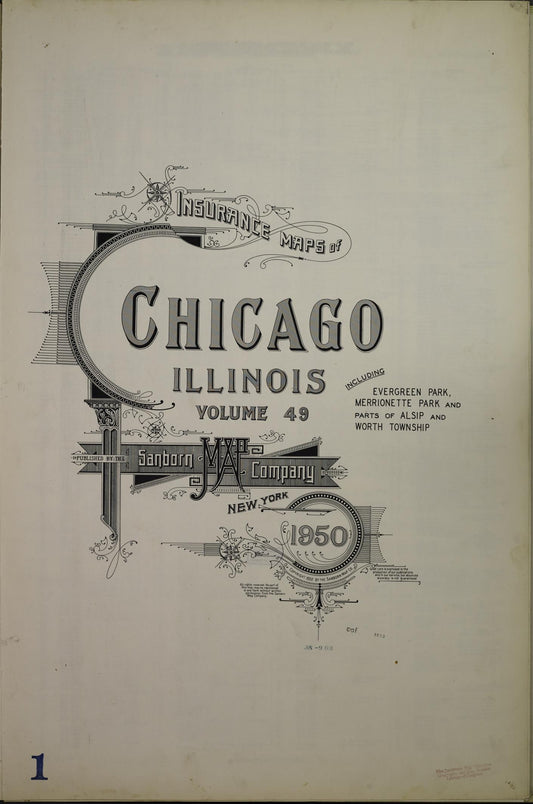 Sanborn Fire Insurance Map from Chicago, Cook County, Illinois (1950), Sheet #0001 - Historic Sanborn Fire Insurance Map Print, vintage old map wall art, antique decor, genealogy gift, Illinois Illinois map