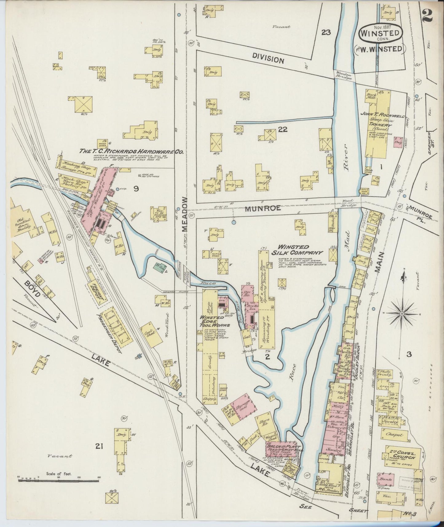 Sanborn Fire Insurance Map from Winsted, Litchfield County, Connecticut (1887), Sheet #0002 - Historic Sanborn Fire Insurance Map Print, vintage old map wall art, antique decor, genealogy gift, Connecticut Connecticut map