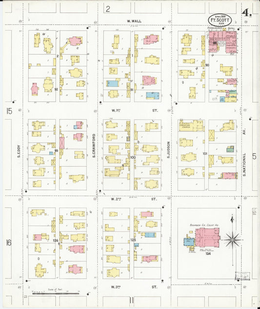 Sanborn Fire Insurance Map from Fort Scott, Bourbon County, Kansas (1899), Sheet #0004 - Historic Sanborn Fire Insurance Map Print, vintage old map wall art, antique decor, genealogy gift, Kansas Kansas map