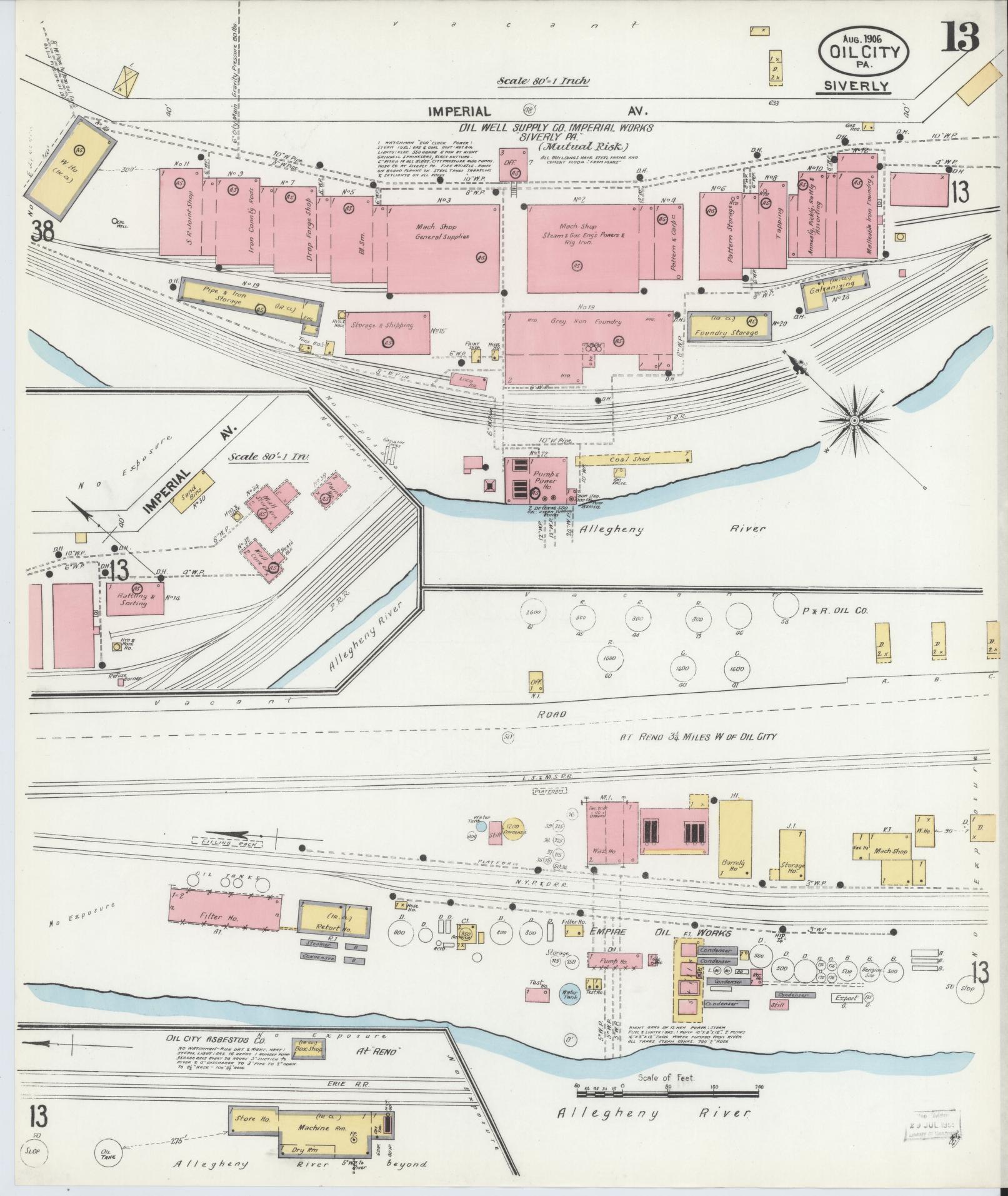 Sanborn Fire Insurance Map from Oil City, Venango County, Pennsylvania (1906), Sheet #0013 - Complete Map Set gallery image, historic Sanborn map, vintage wall art, Pennsylvania Pennsylvania