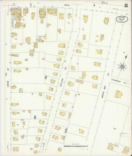 Sanborn Fire Insurance Map from Islip, Suffolk County, New York (1909), Sheet #0008 - Historic Sanborn Fire Insurance Map Print, vintage old map wall art, antique decor, genealogy gift, New York New York map