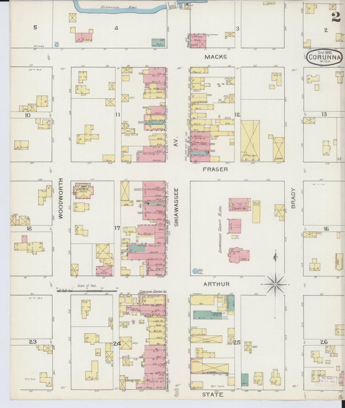 Sanborn Fire Insurance Map from Corunna, Shiawassee County, Michigan (1893), Sheet #0002 - Complete Map Set gallery image, historic Sanborn map, vintage wall art, Michigan Michigan