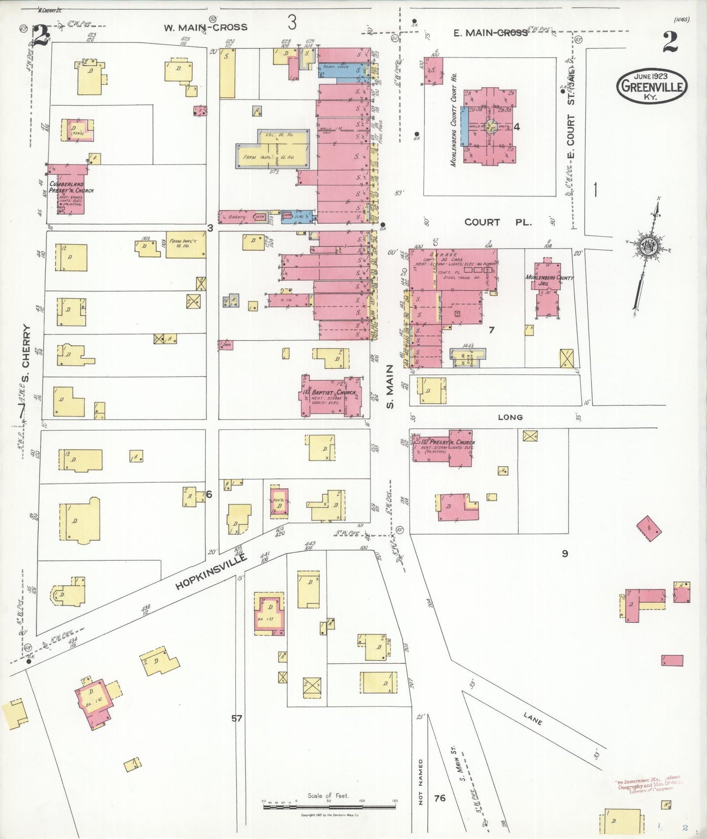 Sanborn Fire Insurance Map from Greenville, Muhlenberg County, Kentucky (1923), Sheet #0002 - Complete Map Set gallery image, historic Sanborn map, vintage wall art, Kentucky Kentucky