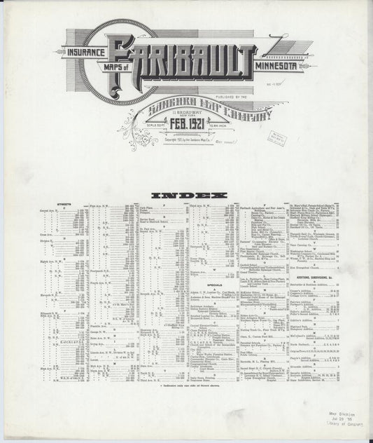Sanborn Fire Insurance Map from Faribault, Rice County, Minnesota. (1921) – Map View