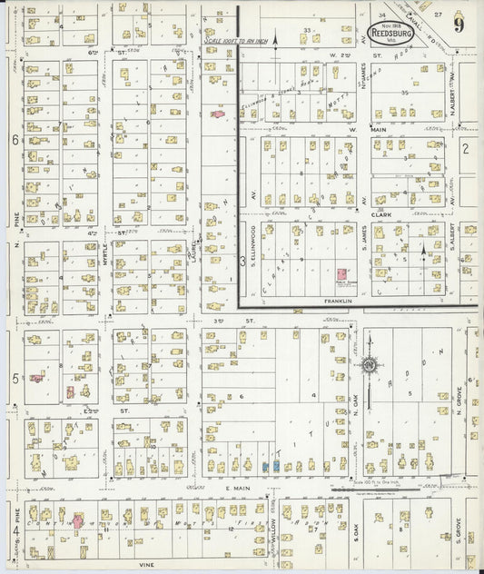 Sanborn Fire Insurance Map from Reedsburg, Sauk County, Wisconsin (1918), Sheet #0009 - Historic Sanborn Fire Insurance Map Print, vintage old map wall art, antique decor, genealogy gift, Wisconsin Wisconsin map
