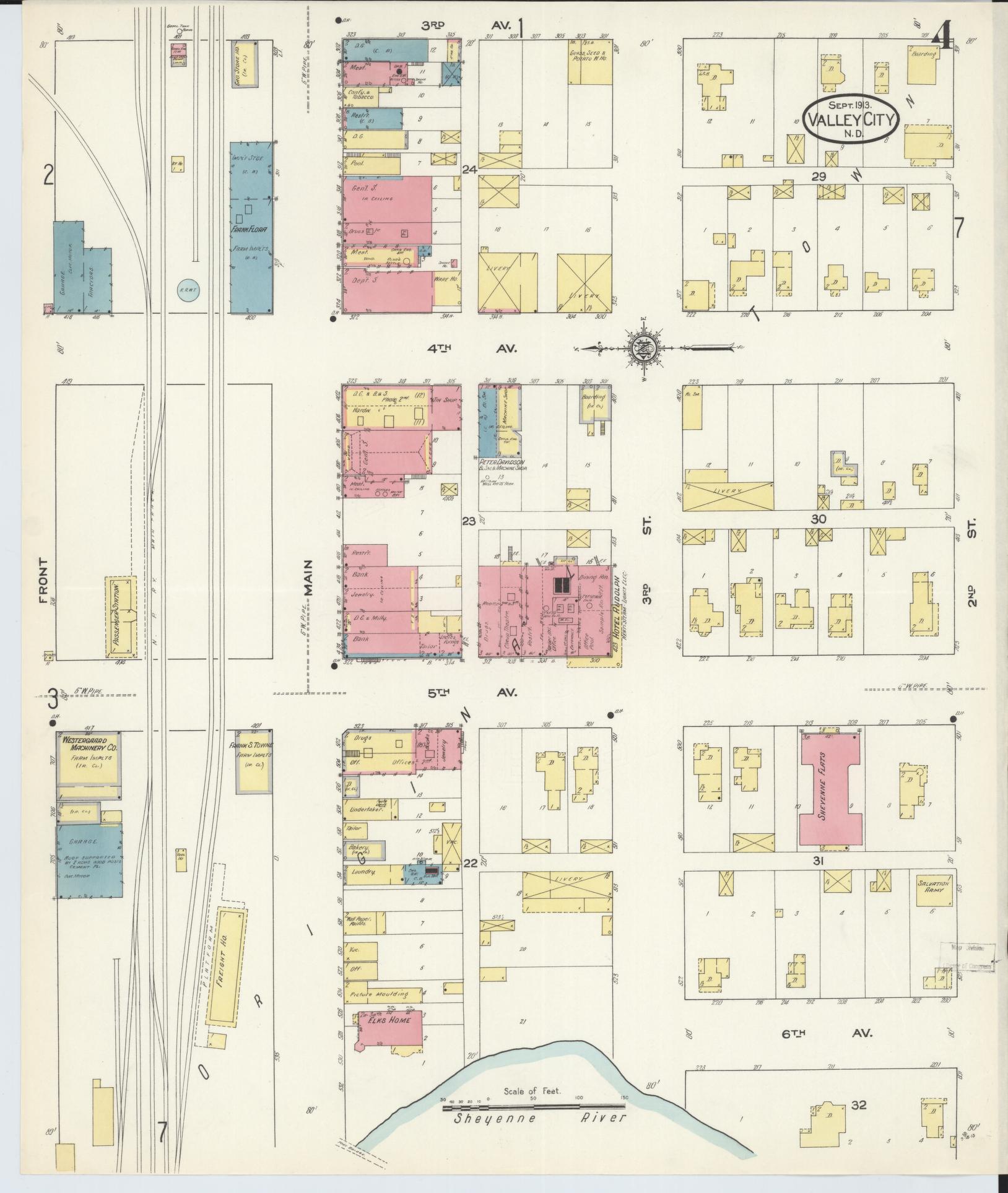 Sanborn Fire Insurance Map from Valley City, Barnes County, North Dakota (1913), Sheet #0004 - Complete Map Set gallery image, historic Sanborn map, vintage wall art, North Dakota North Dakota