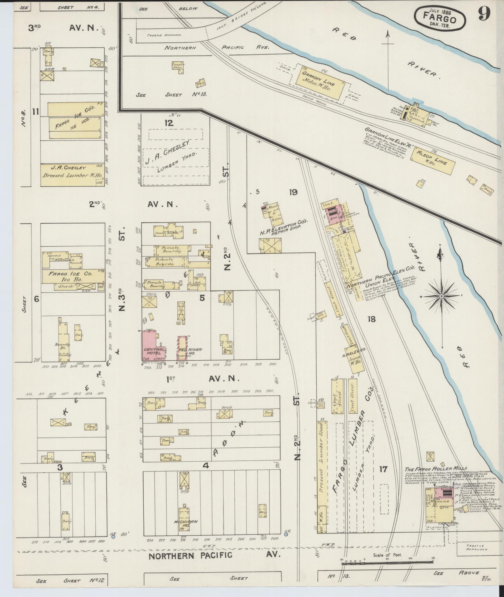 Sanborn Fire Insurance Map from Fargo, Cass County, North Dakota (1888), Sheet #0009 - Historic Sanborn Fire Insurance Map Print, vintage old map wall art, antique decor, genealogy gift, North Dakota North Dakota map