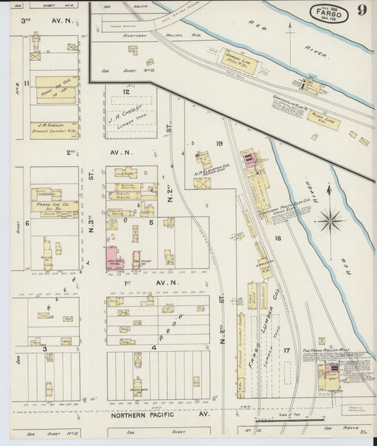 Sanborn Fire Insurance Map from Fargo, Cass County, North Dakota (1888), Sheet #0009 - Historic Sanborn Fire Insurance Map Print, vintage old map wall art, antique decor, genealogy gift, North Dakota North Dakota map