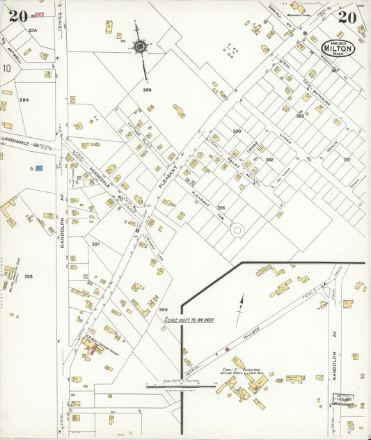 Sanborn Fire Insurance Map from Milton, Norfolk County, Massachusetts (1923), Sheet #0020 - Historic Sanborn Fire Insurance Map Print, vintage old map wall art, antique decor, genealogy gift, Massachusetts Massachusetts map