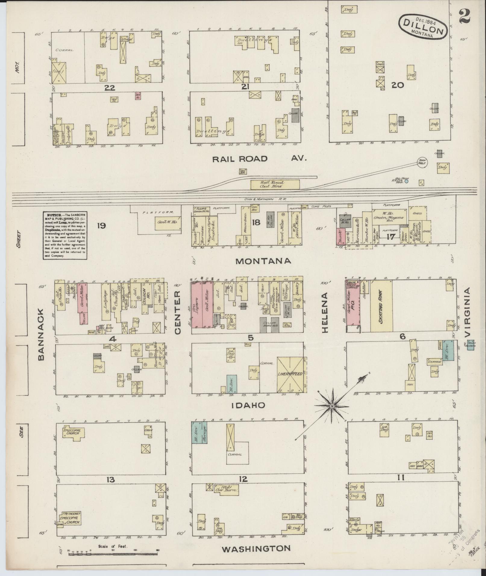 Sanborn Fire Insurance Map from Dillon, Beaverhead County, Montana (1884), Sheet #0002 - Historic Sanborn Fire Insurance Map Print, vintage old map wall art, antique decor, genealogy gift, Montana Montana map