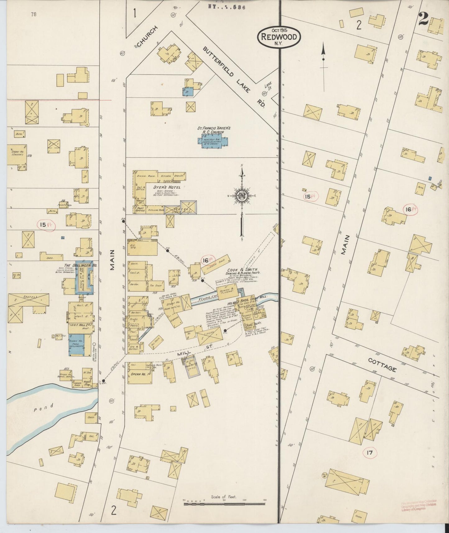 Sanborn Fire Insurance Map from Redwood, Jefferson County, New York (1915), Sheet #0002 - Complete Map Set gallery image, historic Sanborn map, vintage wall art, New York New York