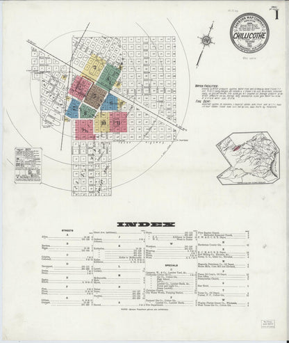 Sanborn Fire Insurance Map from Chillicothe, Hardeman County, Texas (1921), Sheet #0001 - Complete Map Set gallery image, historic Sanborn map, vintage wall art, Texas Texas