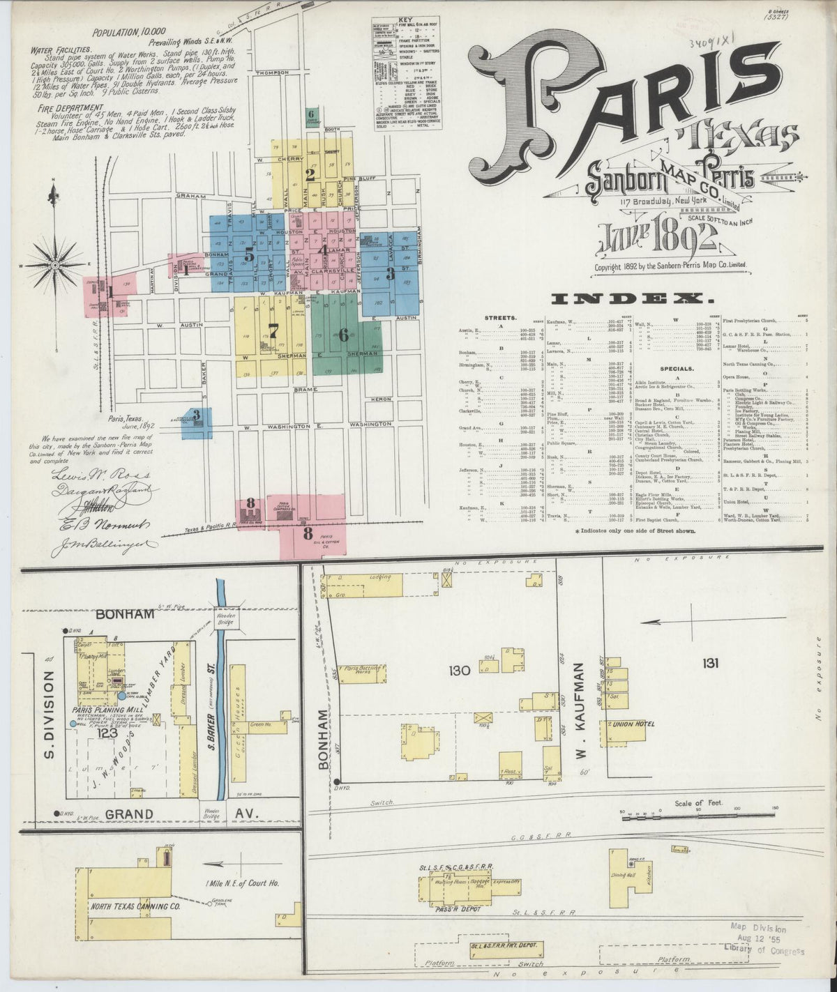 Sanborn Fire Insurance Map from Paris, Lamar County, Texas (1892), Sheet #0001 - Historic Sanborn Fire Insurance Map Print, vintage old map wall art, antique decor, genealogy gift, Texas Texas map