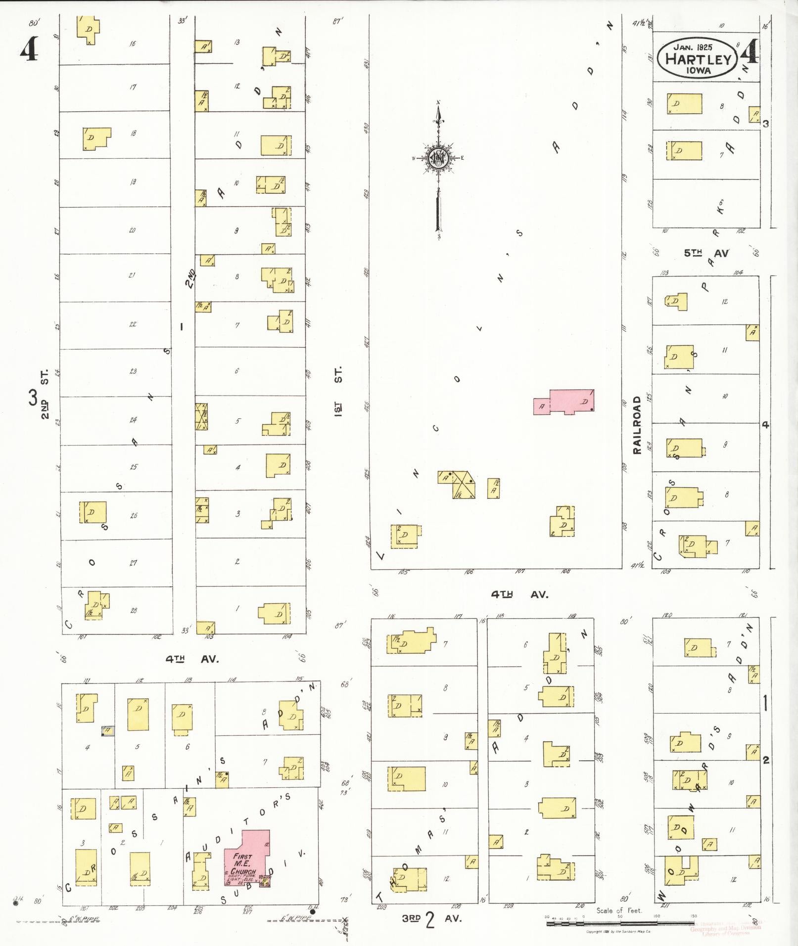 Sanborn Fire Insurance Map from Hartley, O'Brien County, Iowa (1925), Sheet #0004 - Historic Sanborn Fire Insurance Map Print, vintage old map wall art
