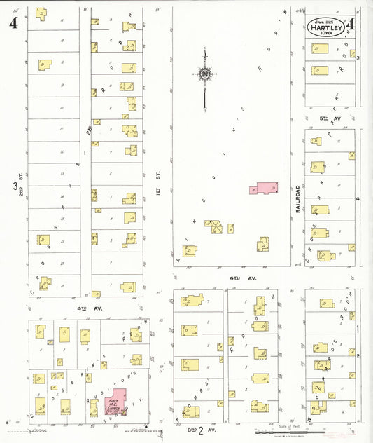 Sanborn Fire Insurance Map from Hartley, O'Brien County, Iowa (1925), Sheet #0004 - Historic Sanborn Fire Insurance Map Print, vintage old map wall art