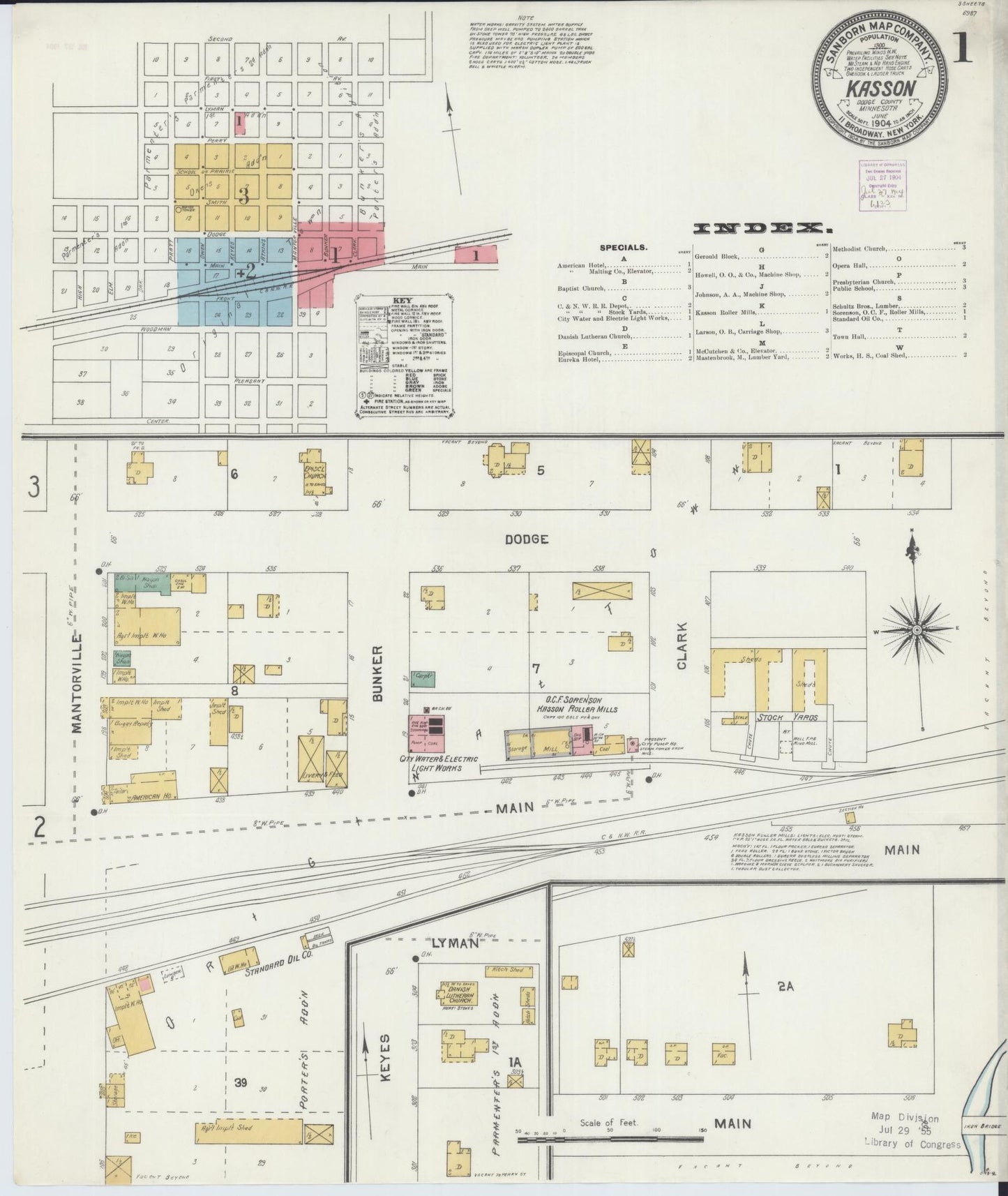 Sanborn Fire Insurance Map from Kasson, Dodge County, Minnesota (1904), Sheet #0001 - Complete Map Set gallery image, historic Sanborn map, vintage wall art, Minnesota Minnesota
