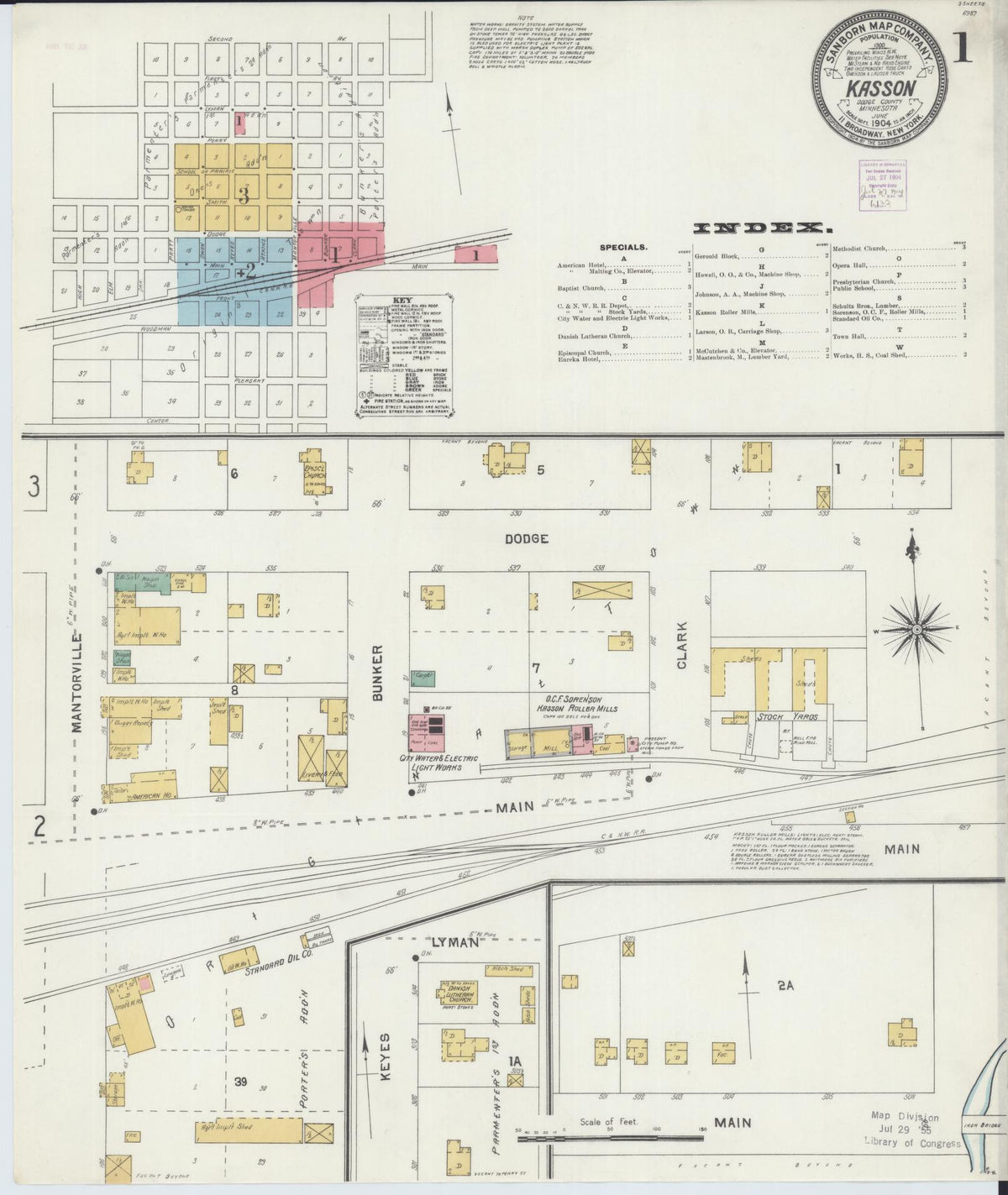 Sanborn Fire Insurance Map from Kasson, Dodge County, Minnesota (1904), Sheet #0001 - Complete Map Set gallery image, historic Sanborn map, vintage wall art, Minnesota Minnesota