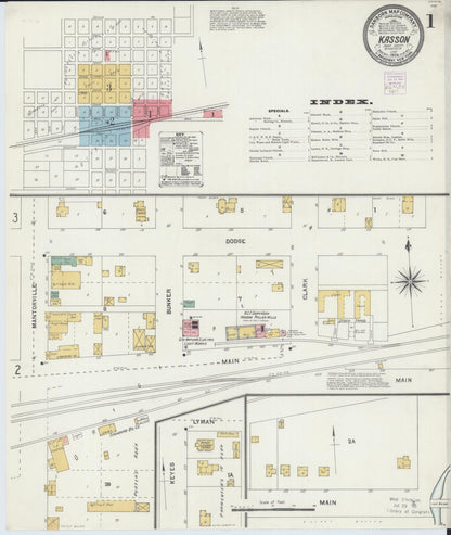 Sanborn Fire Insurance Map from Kasson, Dodge County, Minnesota (1904), Sheet #0001 - Complete Map Set gallery image, historic Sanborn map, vintage wall art, Minnesota Minnesota