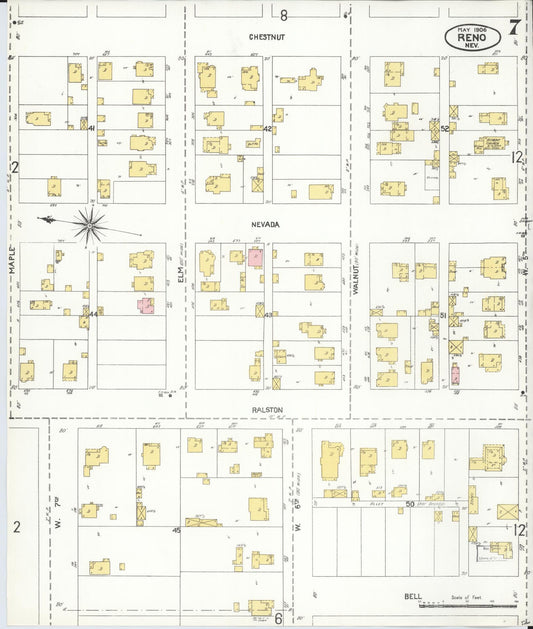 Sanborn Fire Insurance Map from Reno, Washoe County, Nevada (1906), Sheet #0007 - Historic Sanborn Fire Insurance Map Print, vintage old map wall art, antique decor, genealogy gift, Nevada Nevada map