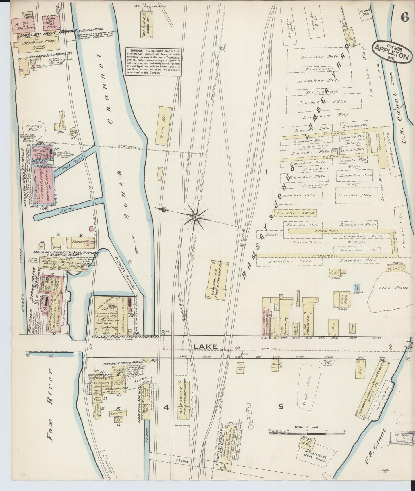 Sanborn Fire Insurance Map from Appleton, Outagamie County, Wisconsin (1883), Sheet #0006 - Complete Map Set gallery image, historic Sanborn map, vintage wall art, Wisconsin Wisconsin