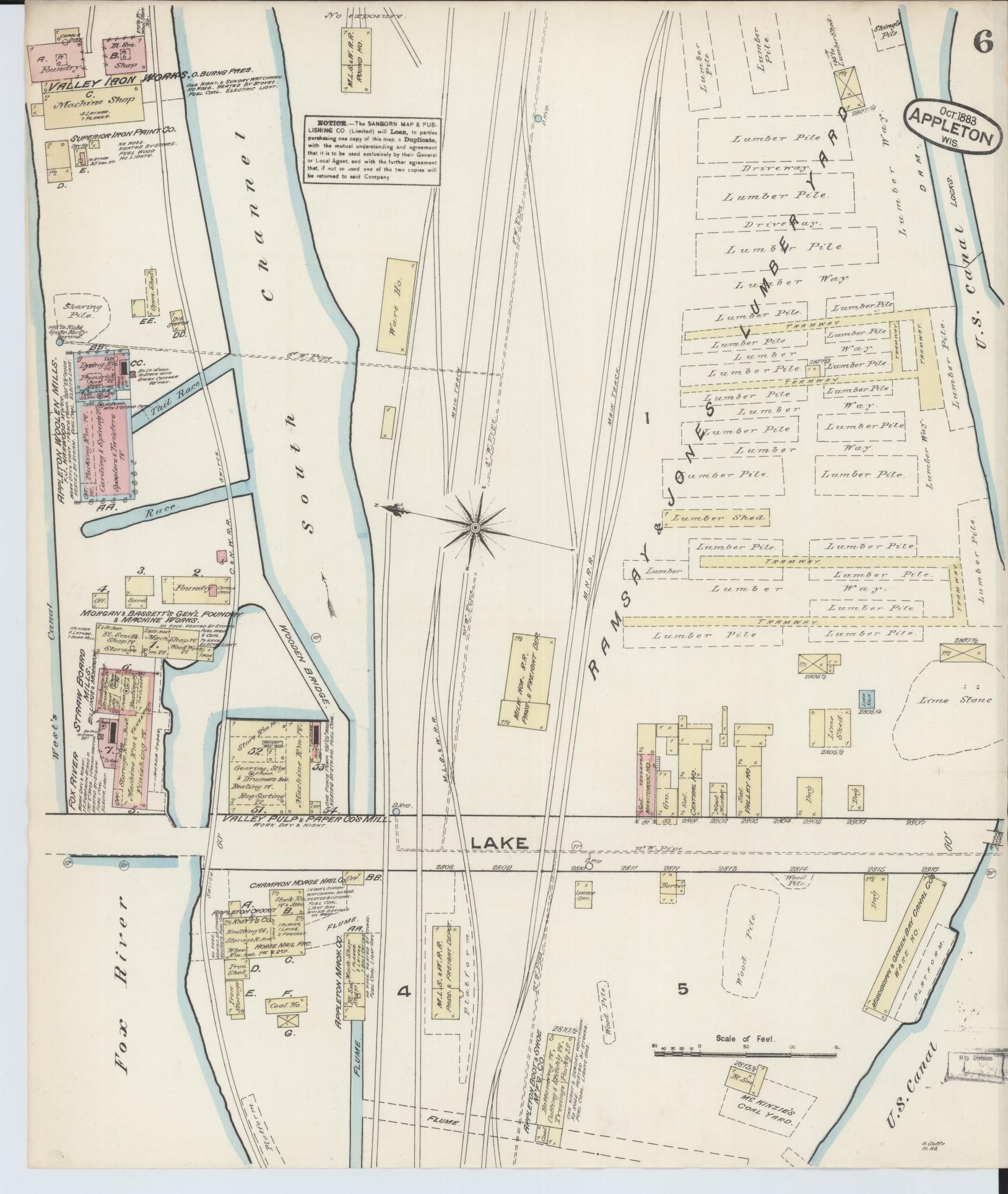 Sanborn Fire Insurance Map from Appleton, Outagamie County, Wisconsin (1883), Sheet #0006 - Complete Map Set gallery image, historic Sanborn map, vintage wall art, Wisconsin Wisconsin