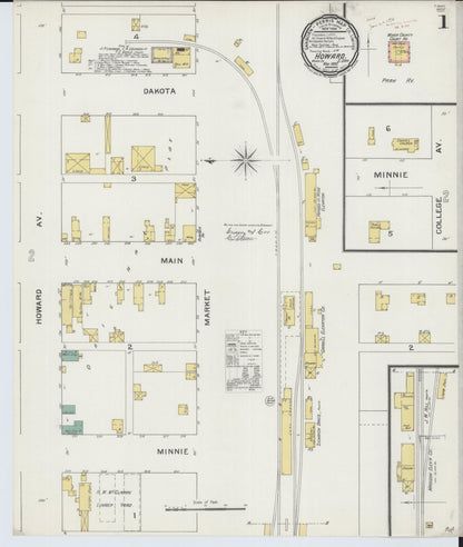 Sanborn Fire Insurance Map from Howard, Miner County, South Dakota (1893), Sheet #0001 - Complete Map Set gallery image, historic Sanborn map, vintage wall art, South Dakota South Dakota